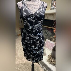 Deb Silver and Black Ruched Bodycon Midi Dress